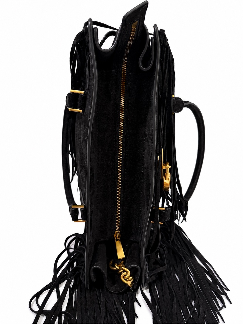NWOT Michael Kors Hamilton Moderne Large Fringed Suede Satchel Black - Picture 4 of 10